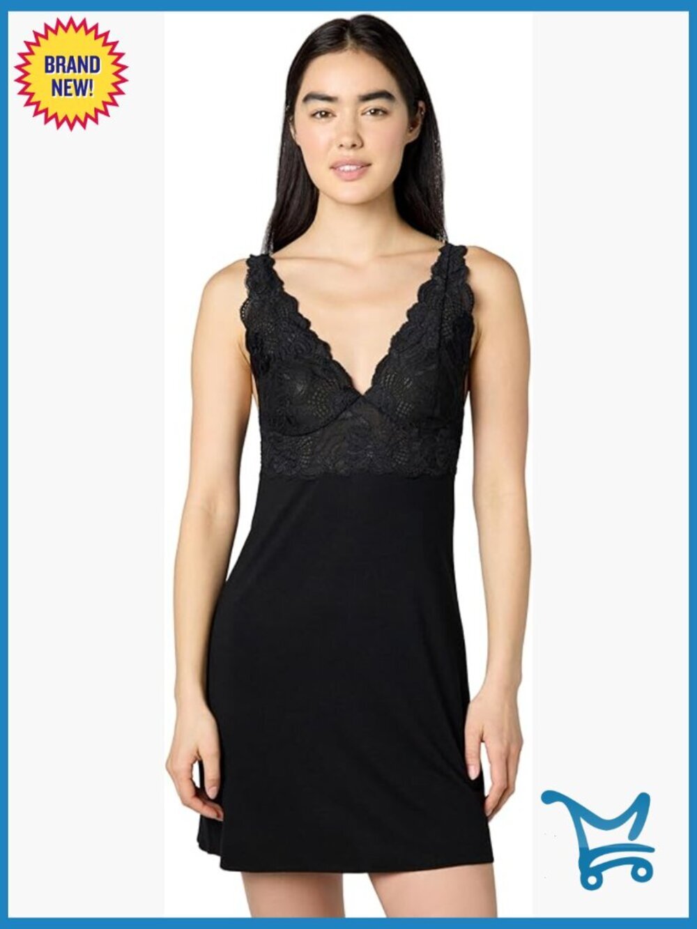 Lace chemise with modal blend, V-neck, adjustable straps